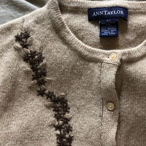 Ann Taylor beige embroidered cardigan
